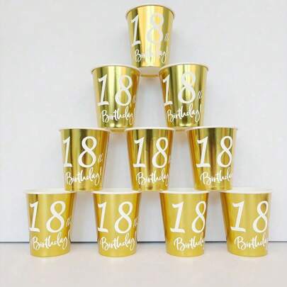 10pcs/20pcs/50pcs Gold 18th Birthday Paper Cups Happy 18 Years Old Birthday Dinnerware Disposable Drinking Cups For Adult 18th Birthday Party Supplies