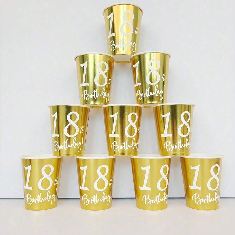 10pcs/20pcs/50pcs Gold 18th Birthday Paper Cups Happy 18 Years Old Birthday Dinnerware Disposable Drinking Cups For Adult 18th Birthday Party Supplies - Multicolor - View 1