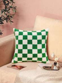 1 pieza Funda de cojín de peluche con diseño de cuadros de colores en bloque para decoración del hogar - Multicolor - Ver 3