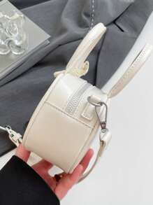 1 Pc New Mini Solid Color Pu Material Bow Ribbon Decorated Handbag With Interchangeable Strap, Crossbody And Handheld, Fashionable And Elegant For Daily Outings, Shopping, Parties, Banquets, And Friend Gifts