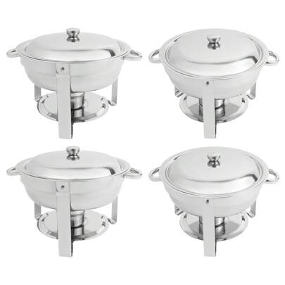 Zestaw do podgrzewania potraw Chafing Dish Buffet 4 sztuki 4,5 l ze stali nierdzewnej, okrągły podgrzewacz do żywności, pojemnik do podgrzewania, serwer do bufetu gastronomicznego w restauracjach i na przyjęcia