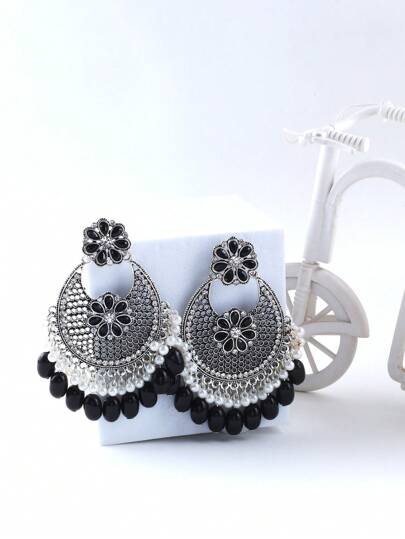 FANYINAN 2025 Vintage Style Hollow Flower Carving Agate Teardrop Shape Earrings, Elegant For Women