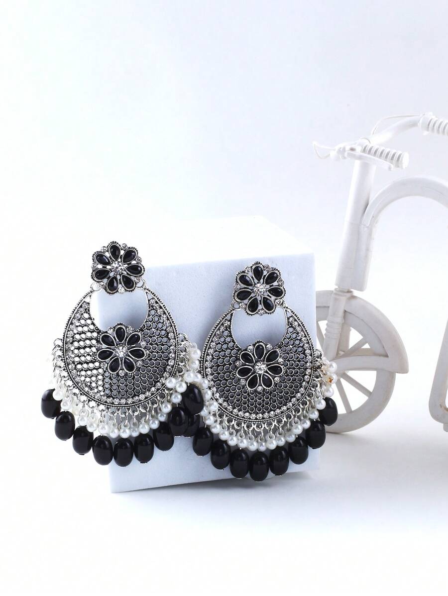 2025 Vintage Style Hollow Flower Carving Agate Teardrop Shape Earrings, Elegant For Women