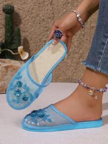 Fashionable New Handmade Beaded Slip-On Slippers, Suitable For Indoor And Outdoor Wear - Blue - View 3
