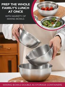 3 PiecesStainless Steel Mixing Bowl Set - Nesting Bowls For Cooking, Baking And Food Prep | Easy To Clean, Space-Saving Design - Silver - View 3