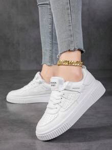 Low Top Women's Casual Shoes Sneakers Women Skateboard Shoes Female Sports Shoes Footwear All-Match Fashionable Lace Up Design Lightweight EVA Sole - White - View 5