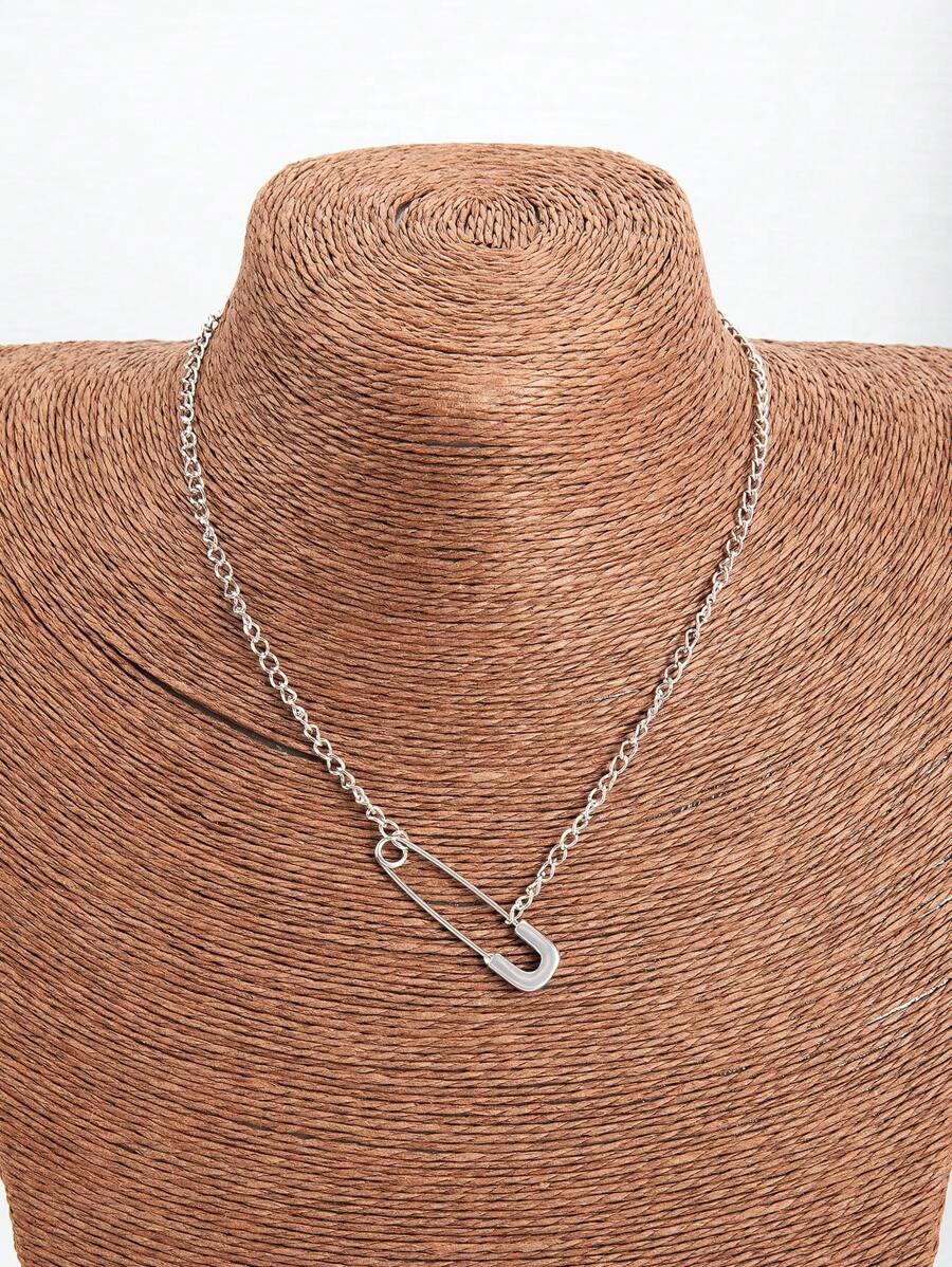 1 件时尚优雅别针吊坠链项链，简约百搭颈链，新品 - 銀色 - 查看 1