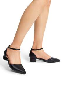 Women's Ankle Strap Low Heel Pumps Dress Shoes Pointed Toe Closed Toe Comfortable Casual D'Orsay Flats - 黑色-PU - 查看 3