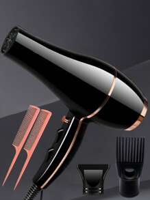 1 件大功率家用吹风机，尼龙耐高温材料，黑色，金色点缀，外观高档。吹风机扩散器、清洁刷、刘海夹配件单独提供。包括飓风喷嘴、拉直刷/尖头刷和万圣节贴纸。各种组合可供定制。 - 查看 2