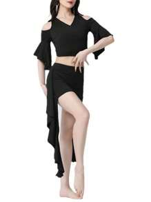 Women's Belly Dance Costume Sexy Asymmetrical Skirt+Seven Quarter Sleeved Top Women's Adult Professional Performance Costume Oriental Dance Costume - Multicolor - View 10