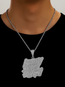 1 buc. Colier cu pandantiv Hip-Hop cu zirconiu cubic strălucitor "Loyalty Over Royalty", accesoriu