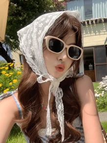 1pc French Lace Floral Bandana, Countryside Style, Sweet For Daily Wear, Travel, Photo Shooting Bandanas Head Bandana Hair Scarf