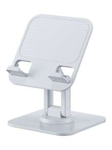 1pc Tablet Stand Suitable For IPad, Mobile Phone Holder, Foldable Rotatable Desktop Office Stand, 3-Axis Adjustable, Large Square Metal Base, Plastic Panel, Portable Travel Stand