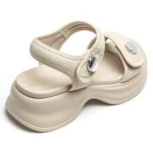 Oversized Platform Sandals With Adjustable Straps - Beige - View 4