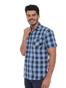 Rand paul Men's Plaid Shirt Casual Slim Fit Short Sleeve With Pockets Imported - Màu xanh lam - Xem 6