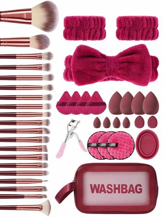 43 pièces Trousse de maquillage professionnelle avec sac imperméable, 20 pinceaux et 17 éponges/tampons, kit d'outils de maquillage de voyage comprenant un recourbe-cils et un kit de nettoyage, indispensables beauté complets pour les femmes/débutants. 14/21/23/34/43 pièces
