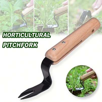 Premium Handheld Weeding Tool - Metal Prongs With Wooden Handle, Convenient For Removing Dandelions And Weeds, Essential For Garden, Weeding Trimmer