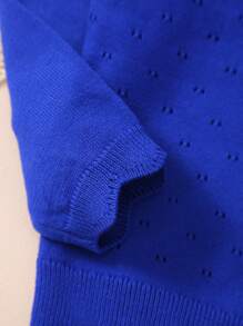 Young Girl Lightweight Button Hollow Knit Cardigan Sweater - Blue - View 4