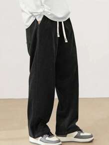 Hidkat Men's Elastic Waist Corduroy Pants, Fashion Drawstring Straight Leg Casual Sweatpants For Spring And Autumn