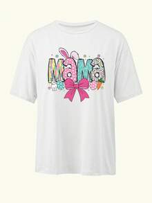 JOYY Coquette Easter Mama Bundle, Easter Designs Women's Loose Fit Casual Short Sleeve T-Shirt, Suitable For Holiday Parties And All Seasons