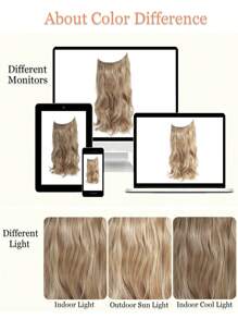 隐形钢丝接发 深金色接发 自然波浪卷发片 女士合成接发 夹式接发 - 亞麻金 - 查看 9