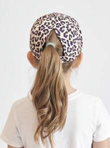 1pc Children Plain Color Casual Fashion High Ponytail Sun Shading Sunproof Baseball Cap - Leopard - View 2
