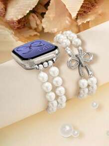 1 قطعة سوار ساعة نسائي عصري وأنيق، سوار فاخر بلمسة من اللؤلؤ الفضي اللامع، قابل للتعديل بشكل مرن دائري مزين باللؤلؤ الأبيض النقي، مناسب لساعات أبل واتش أولترا 3 2 1 إس إي إس 9 إس 10/إس 8/إس 7/إس 6/إس 5/إس 4/إس 3/إس 2/إس 1 بمقاسات 38/40/41 ملم و 42/44/45/49 ملم، هدية رائعة للصديقات والزميلات