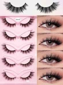 ENCHUW 5 Pairs 3D Natural False Lashes Cat Eye Eyelashes With Clear Band Soft Band Fluffy Soft Cross Manga Lashes Wispy Natural Eyelash Extension Makeup