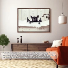 1pc Canvas Animal Painting, Indoor Wall Art Decor, Bats With Shower Foam In Bathtub Prints, Suitable For Cafe, Office, Living Room, Bathroom, Dining Room, Dormitory Or Kitchen Decoration Gifts Birthday Graduation