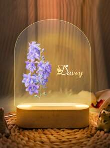 1/2 Pcs Personalized Name Arch Acrylic Night Light With Wooden Base, Custom Name Plaque With Flowers, Customized Light Up Pattern Frame