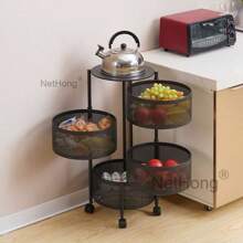 NetHong 3/4/5 Tier Kitchen Rotating Storage Trolley Cart Utility Vegetable Mobile Shelf Rack - 黑色 - 查看 4
