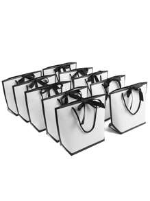 10pcs-Bowknot Decor Tote Bag, White Large Capacity Paper Handbag,Party Gift Decoration, For Halloween, Thanksgiving, Christmas, New Year, Wedding Bridesmaid Proposal Handbag, Birthday, Gifts, Simple Solid Color Shopping Bag, Bakery Packing Bag, Small Business Supplies,Black White Gift Handbag With Ribbon,DIY Making, Beauty Storage,Christmas