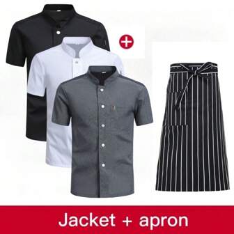 2Pcs Set New Chef Jacket Apron Summer Short-Sleeved Single-Breasted Clothes Restaurant Canteen Breathable Chef's Clothing