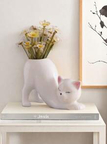 1pc Cute Whimsical Cat-Shaped Resin Vase-A Classic Decorative Statue, Used For Cosmetic Desktop Storage, Floral Display, Home And Office Decoration, Unique Talk, Adding A Playful And Elegant Feeling, Vases, Flower Pots, Table Ornaments, Flower Pots, Bud Vases. Gifts Birthday Graduation