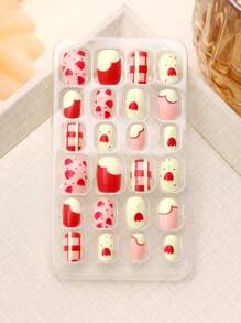 （168 件 7 包）和（24 件 1 包）儿童亚克力假指甲按压式预粘全覆盖闪光可爱春夏草莓、花朵、蝴蝶和其他元素短款儿童粘贴式假指甲套装适合儿童小女孩 - 可爱的春夏花园主题 - 彩色 - 查看 15
