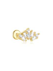 SereneSpark 1件S925纯银皇冠立方氧化锆耳钉，精致女士饰品 - 金色 - 查看 4