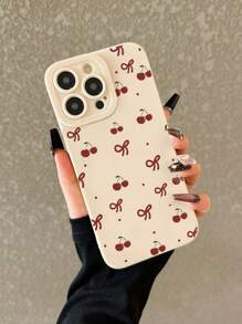 Cherry Bow Ivory Shockproof Phone Case Compatible With IPhone 16/15 XR /7/8 IPhone 15 Pro Max/12 Pro Max/13 Pro Max/14 Pro Max 13 14 11 12p14 P11 Soft Shell P12 Drop-Proof XS.XR /78P.78GES2 Series S24 A03s, A03core, A04, A12, A13, A14, A21s, A22, A23, A24, A32, A33a34, A5 A51A52, A53, A54, A71, A72, A73, S20 Fe, S21, S22, Redmi Series Redmi 9, Redmi 9a