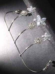 1 vòng tay hoa đính đá Rhinestone, thiết kế hở cổ tay đính kim cương, phụ kiện trang sức sang trọng và thời trang dành cho nữ (vòng tay có thể điều chỉnh) - Bạc - Xem 2