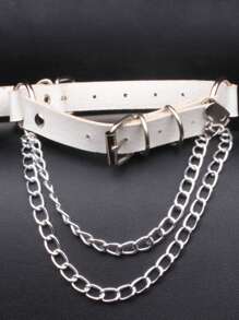 1 件欧美深色哥特式心形锁链颈链，锁骨链，纯色街头时尚 PU 皮革