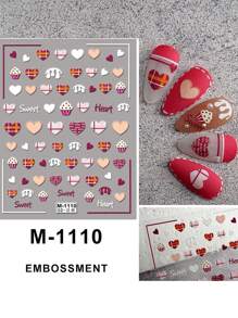 1 pièce Stickers d'art pour ongles en forme de cœur et nœud papillon 5D rose flottant et étoilé