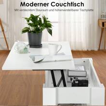 OYAJIA Lift Top Coffee Table, Wood Lifting Table Tea With Storage Shelf For Living Room, High Gloss White Wood, 98x50x(42-56) Cm