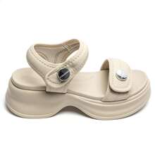 Oversized Platform Sandals With Adjustable Straps - Beige - View 2