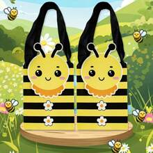 5pcs Creative Cartoon Bee Style Gift Bag With Handle, Yellow And Black Striped Design, Party Packaging Bag, Cartoon Bee Design, Durable Storage Paper Bag, Bee Party Decoration Suitable For Party Gifts, Birthdays, Weddings, Etc