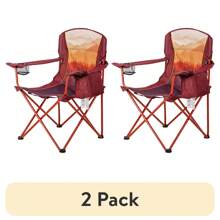 (2 Pack)  Oversized Camp Chair With Cooler, Ombre Mountains Design, Red And Orange