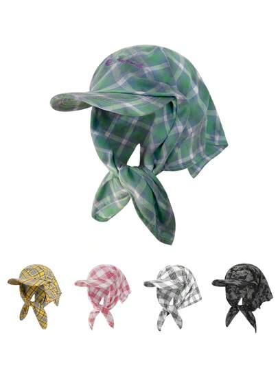 1pc Unisex Plaid Striped Embroidered "Something" Graphic Bucket Hat, Versatile Sun Hat, UV Protection, Suitable For Hiking, Cycling, Casual, Beach, Vacation, Daily Use