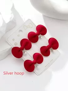 4pcs/Set Children Red Bow Knot Pearl Decor Hair Clips, 2 Random Styles - Red - View 1