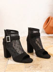 Women Outdoor Casual Thick High Heel Hollow Peep-Toe Thick Heel High Platform Sandals - Black - View 4