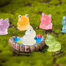 7pcs/14pcs Glow-In-The-Dark Resin Frog Statues - Colorful Mini Frog With Lotus Leaf, Creative Car Decor And Garden Decor, Suitable For Outdoor Festivals, Parties, And Home Decoration, Frog Decorations - Multicolor - View 9