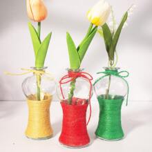 2 piezas Jarrón de vidrio hecho a mano y colorido de cuerda, jarrón de flores rústico mini, jarrón decorativo de escritorio, difusor de aromaterapia