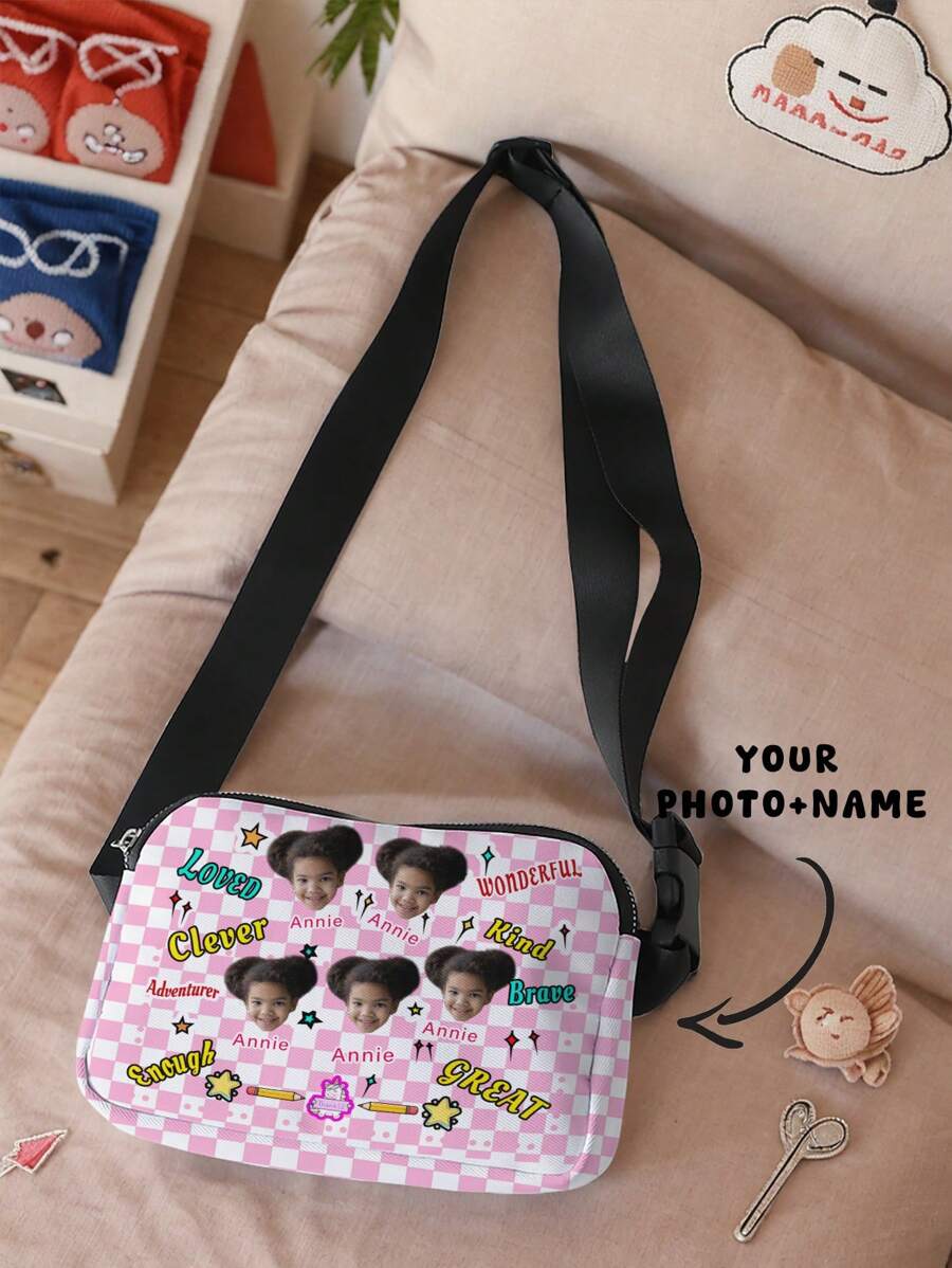 1pc Customized Photo And Name Printed Chest/Waist Bag, Can Be Customized According To Your Unique Design, Suitable For Children And Teenagers, Print Your Own Photo And Name Or Print Your Sibling And Classmates' Photo And Name As A Gift